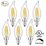 SUNMEG CA10 4W LED Candelabra Bulb, LED Filament Bulb Dimmable, 2700K Warm White, Equivalent to 40W Incandescent Bulbs (6 Pack)