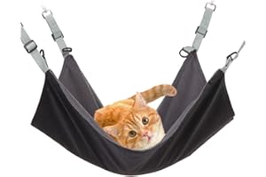 RIVENAN Hanging Cat Hammock, Pet Hammock for Cage, Adjustable Cat Bed Two Sides Comfortable/Waterproof Resting Sleepy Pad for Cats Small Dogs Rabbits or Other Small Animals (Black) (Black, 22 x 16.5)