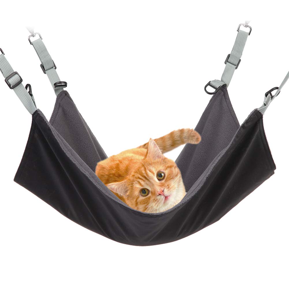 Hanging Cat Hammock, Pet Hammock for Cage, Adjustable Cat Bed Two Sides Comfortable/Waterproof Resting Sleepy Pad for Cats Small Dogs Rabbits or Other Small Animals (Black) (Black, 22 x 16.5)