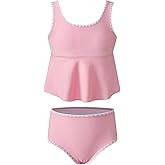 blibean Girls Swimsuits Two Piece Tankini Sets Ruffle Bathing Suit with Chest Pad Size 6-15 Years