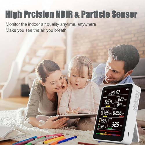 Professional Indoor Air Quality Monitor with AQI Alerts, Portable Real-Time Detector for Home, Car, Plants & Pet (Frost Moon White)
