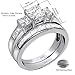 Sterling Silver Three Stone CZ Princess Cut Women's Wedding Engagement Bridal Ring Set