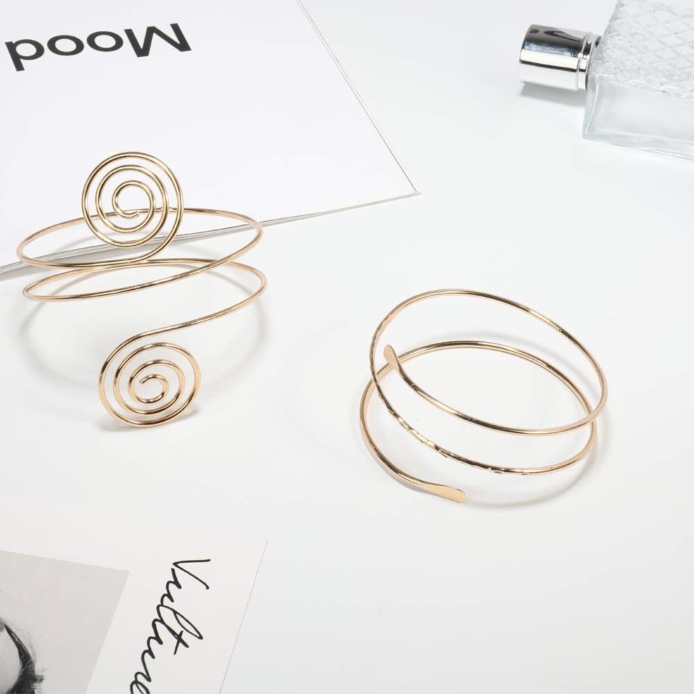 VALIJINA 2Pcs Minimalist Simple Swirl Upper Arm Cuff Bracelets for Women Girls Arm Bangle Armlets Adjustable