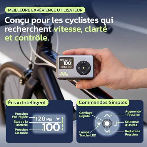 Woowind Bicycle Pump, Electric Inflator, 120 PSI/8.3BAR, Fast Inflating in 50s, Tyre Inflator, Mini Bicycle Pump with Presta and Schrader Valves for Road and Mountain Bikes, Mini Wireless Compressor