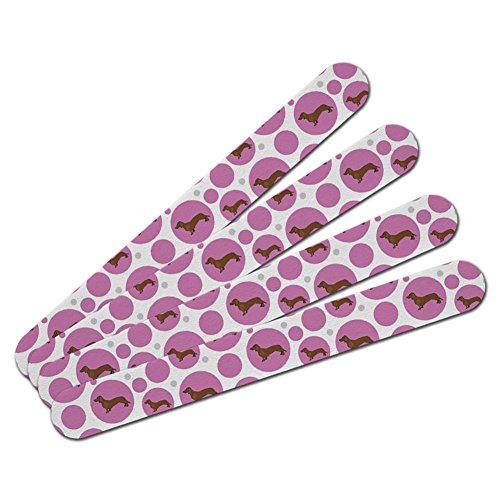 Double-Sided Nail File Emery Board Set 4 Pack - Dachshund Wiener Dog - Pink Cartoon