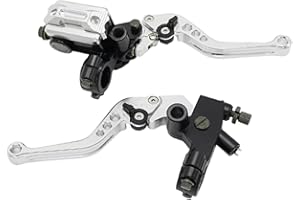 LisylineAuto Universal 7/8" 22mm Handlebar Motorcycle Brake Lever Brake Master Cylinder Clutch Lever Left & Right Set Compatible with Harley Honda Kawasaki Suzuki Yamaha Silver