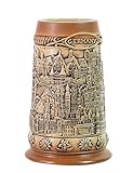 Beer Stein by HauCoze German Beer Stein Mug Drinking Tankard Handmade Gifts Souvenirs Engraved Ancient City Landscape Relief Food Safe Approved Giftbox 1 Litre