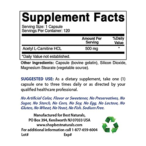 Best Naturals Acetyl L-Carnitine 500 Mg & Alpha Lipoic Acid 600 mg