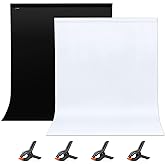 UTEBIT Black White Backdrop Screen 5x6.5ft Black Screen White Screen with 4 Clamps for Photo Video Studio, 2-in-1 Revisible B