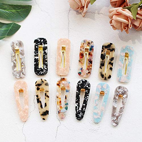 Hair Clips 16 PCS, OYRGCIK 4 PCS Pearls Hair Clips & 12 PCS Acrylic Resin Hair Barrettes Fashion Geometric Alligator Hair Pins for Women Ladies Girls Hair Bows Headwear Styling Hair Tools Accessories
