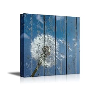 Dandelion on Vintage Wood Board Stretched