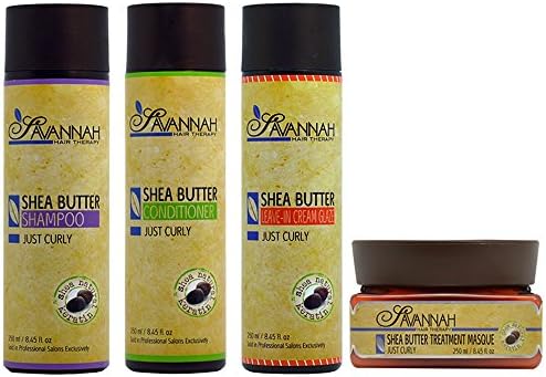 Savannah Hair Therapy Shea Butter Shampoo &amp; Conditioner &amp; Leave in Cream Glaze &amp;Treatment Masque "Just Curly" 8.45oz "Set"