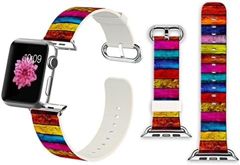 Viwell For 38mm Apple Watch Band Soft Leather Sport Style Series 2 Series 1 Men Women Wrist Strap Replacement - Colorful wood prints