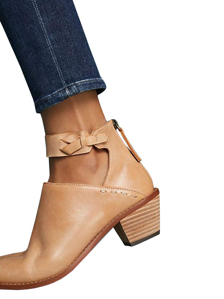 LAICIGO Women’s Ankle Booties Straps V Cut Stacked Block Heel Pointed