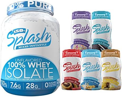 100% Whey Isolate-2lbs-Unflavored-Bundled with 5 Delicious Flavors of IsoSplash for a different flavor every day!