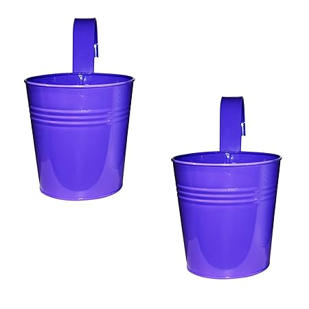 Decorscent Metal Round Galvanized Railing Planter (Set of 2 Pcs) - Purple