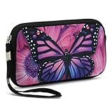 Unisex Portable Washable Travel All Smartphone Wristlets Bag Clutch Wallets, Change Purse,Pencil Bag,Cosmetic Bag Pouch Coin Purse Zipper Change Holder With Strap (Purple Butterfly)