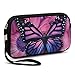 Unisex Portable Washable Travel All Smartphone Wristlets Bag Clutch Wallets, Change Purse,Pencil Bag,Cosmetic Bag Pouch Coin Purse Zipper Change Holder With Strap (Purple Butterfly)