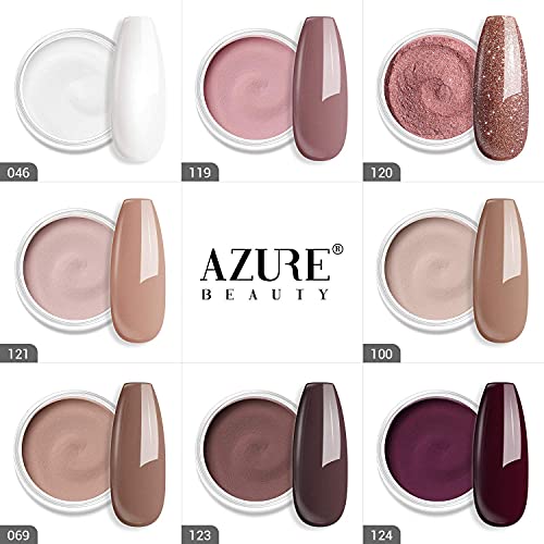 Dip Powder Nail Kit Starter with 8 Colors, AZUREBEAUTY Nude Glitter Brown Acrylic Dipping Powder Starter System Essential Kit for French Nail Manicure Nail Art Set