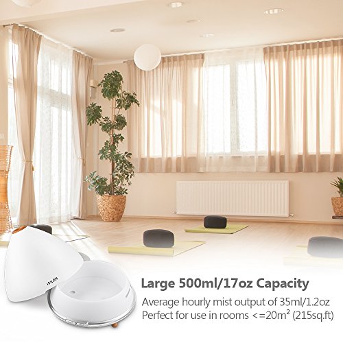 500ml Aromatherapy Essential Oil Diffuser, iSiLER 17oz Ultrasonic Cool Mist Humidifier whith Waterless Auto Shut-Off 4 Timer Settings for Bedroom Office Home Bedroom Yoga Spa, 18 hours Runtime