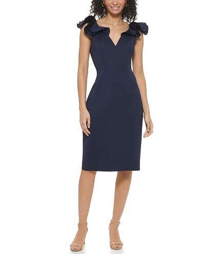 Eliza J Women's One Shoulder Scuba Cocktail Dress with Ruffle Sleeve, Green, 2 at Amazon Women's Clothing store