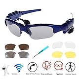 WONFAST® Bluetooth Sunglasses Sun Glasses Music Handsfree Headset Headphones for Smart Phone PC Tablet IPHONE6 /6 PLUS Samsung HTC Bluetooth devices + Free Replaceable 3 pair lens (Yellow,Brown,Clear) - Blue