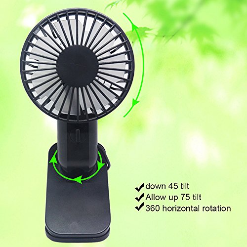 HOMCA Mini USB Clip Fan, Double-blade Design 2-Speed Personal Table Fan USB Powered by NetBook, MacBook, Power Bank and PC, 360 Degree Rotate Portable Fan Perfect for Stroller Home Office (Black)
