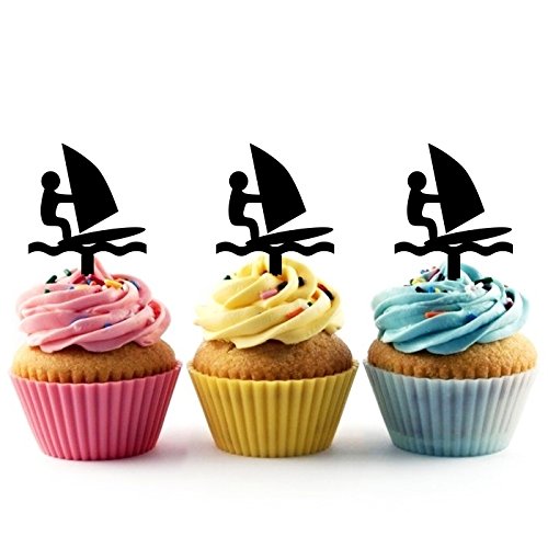 TA0659 Windsurfing Extreme Sport Silhouette Party Wedding Birthday Acrylic Cupcake Toppers Decor 10 pcs - Thumbnail 3