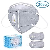 Dust Mask Disposable, WU-MINGLU N95 Particulate Respirator Face Safety Masks with Exhalation Valve 5 Layer Activated Carbon Air Filter Adjustable Earloop (20 Pack)