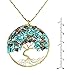 AeraVida Eternal Tree of Life Chakra Necklace with Simulated Turquoise and Tiger's Eye Stones | Brass Long Pendant Nature-Inspired Spiritual Jewelry for Women