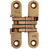SOSS - 204CUS4 Model #204 Mortise Mount Invisible Hinges with 4 Holes, Zinc, Satin Brass Finish, 2-3/8" Leaf Height, 1/2" Leaf Width, 23/32" Leaf Thickness, 7 x 1-1/4" Screw Size (1 Pair)