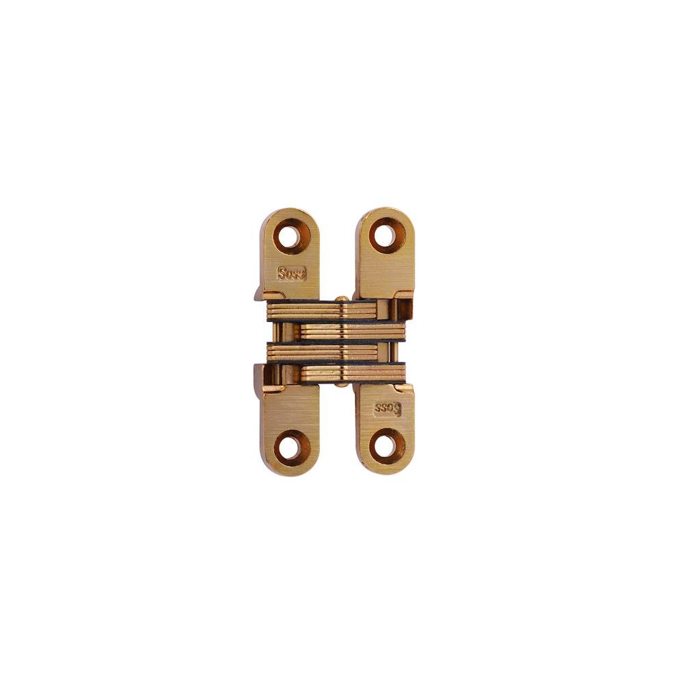 Photo 1 of SOSS - 204CUS4 Model #204 Mortise Mount Invisible Hinges with 4 Holes, Zinc, Satin Brass Finish, 2-3/8" Leaf Height, 1/2" Leaf Width, 23/32" Leaf Thickness, 7 x 1-1/4" Screw Size (1 Pair)