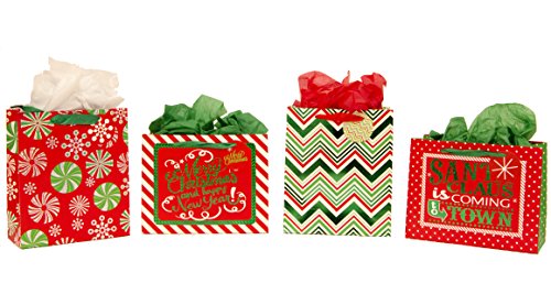 Christmas Gift Bag Variety Pack (60 pieces) - 15 High Quality Gift Bags Various Sizes - 15 Sheets of each Green, Red, and White Tissue Paper - Thumbnail 3