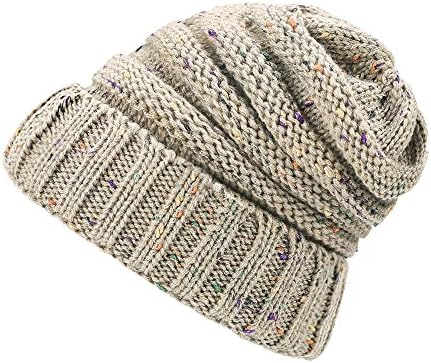 ANKND Knit Beanie Hat,Warm Chunky Soft Stretch Knit Cap Slouchy Beanie Skully Hat(Beige)
