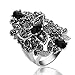 Yfnfxl Women Crystal Rhinestone Vintage Rings Black Marcasite Cocktail Statement Silver Ring