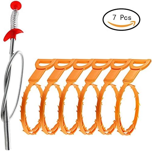 Drain Snake Hair Drain Clog Remover Drain Relief Auger Cleaning Tool (1 Stainless Steel and 6 Plastic)