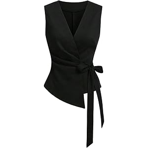 SweatyRocks Women's Blazer Vest Sleeveless Asymmetrical Side Tie Wrap Work Office Top