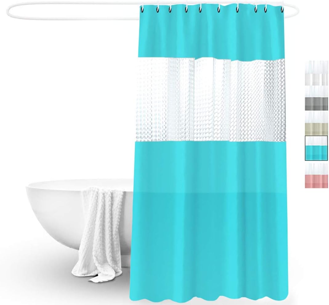 VVISE Modern 72 x 78 Waterproof PEVA Shower Curtain Set with 12 Hooks, Semi-Transparent 3D Crystal Pattern,Mildew Resistant, Heavy Duty Long Curtain for Showers or Bathtubs. (Turquoise)