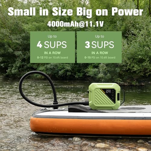 anoutway Paddle Board Pump Electric, 20PSI High Pressure Smart Sup Pump, Rechargeable Battery-Powered, Intelligent Dual Stage Inflation & Deflation, Electric Pump for Paddle Board, Surfing Kite, Tent
