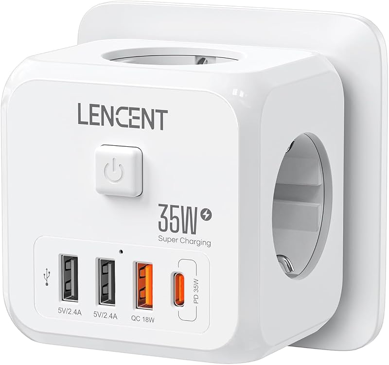 Presa Mutlpla USB a Cubo con Ricarica Rapida PD35W Multipresa 4000W