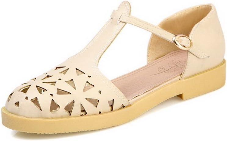 Maymeenth Women's Solid PU Low-Heels Closed Toe Buckle Sandals