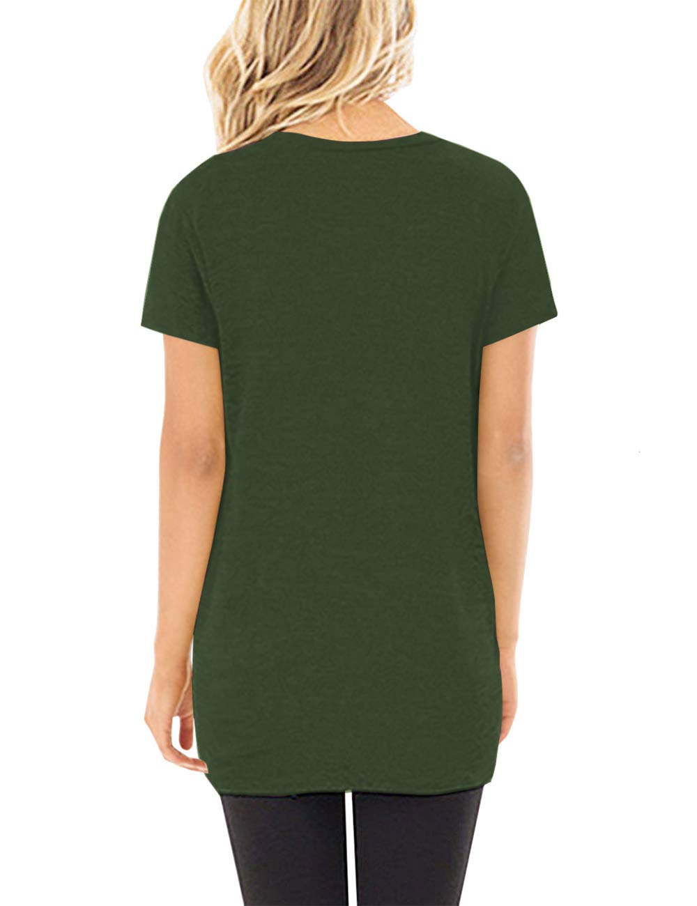 Women\'s Basic Short Sleeve Tops with Knot Front Shirts Blouses (XL, Green)