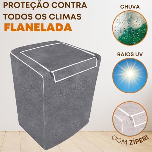 Capa Para Maquina De Lavar Brastemp Eletrolux Consul 12Kg 13Kg 14Kg 15Kg 16Kg 17Kg Impermeável Forrada Com Zíper Proteção UV Material Super Resistente E Perolizado de Alta Qualidade (PRETO, G)