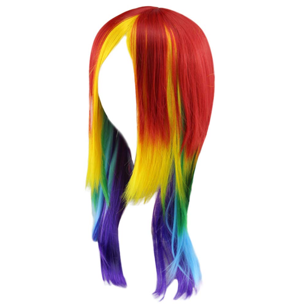 Nacome Short Long Hair Bangs Blonde My Little Pony Rainbow Dash Cosplay Wig Ponytail Multi Color Synthetic Full Long