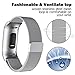 POY Metal Replacement Bands Compatible for Fitbit Charge 3 Charge 3 SE Fitness Activity Tracker, Milanese Loop Stainless Steel Bracelet Strap Unique Magnet Lock Women Men, Large Silver