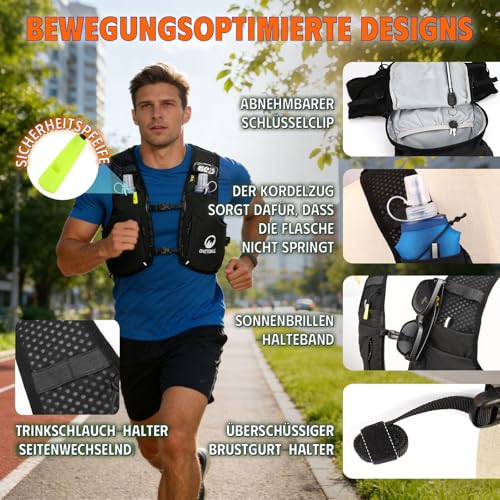 ONETOALL Women's Running Vest with 2 Foldable Water Bottles, 500 ml, Hydration Vest Running Vest Running Backpack Hydration Backpack Reflective for Marathon Trail Running Jogging Cycling