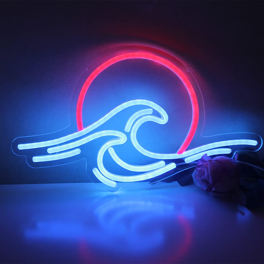 DAKABUKA Sunset&Sea LED Neon Signs Wave Neon Lights For Bedroom Decoration Cool Wall Decor For Living Room Boy's Girls Room USB Powered(15 * 8.7") — image 1
