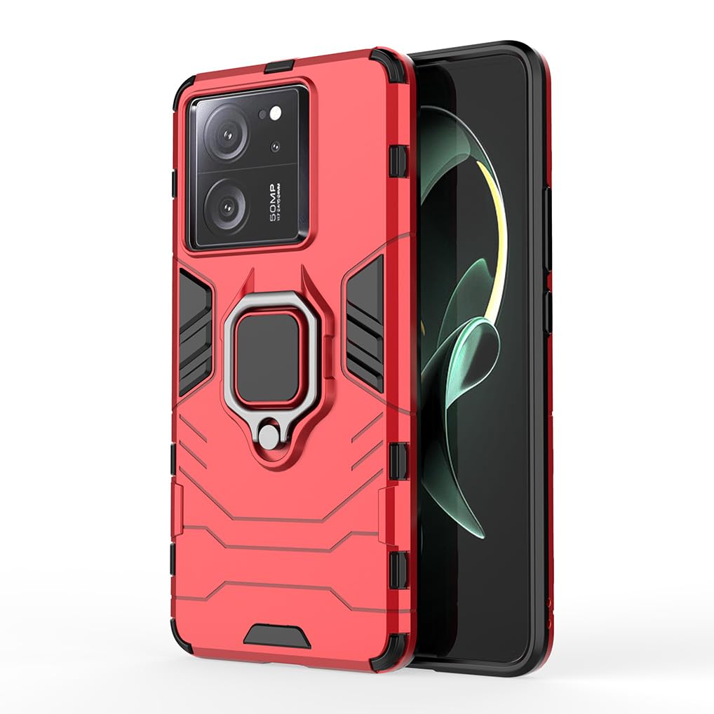 SEAHAI Case for Xiaomi 13T 5G / Xiaomi 13T Pro 5G, Ring Kickstand [Military Grade] Ultra-thin Protective Silicone TPU Shockproof Hybrid Hard PC Back Phone Cover - Red