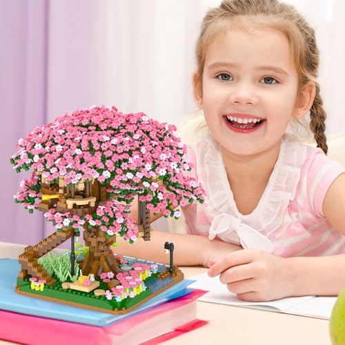 Uniiking® Cherry Blossom Tree Building Set, (2008pcs) Flowers Bonsai Mini Blocks Kit for Adult, Japanese Sakura-Tree House Building Blocks Set, Gift Ideas for Girls 8+