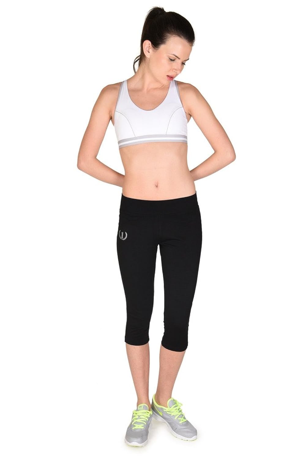 onesport women's cotton spandex jersey black capris(onsp35bl-p)